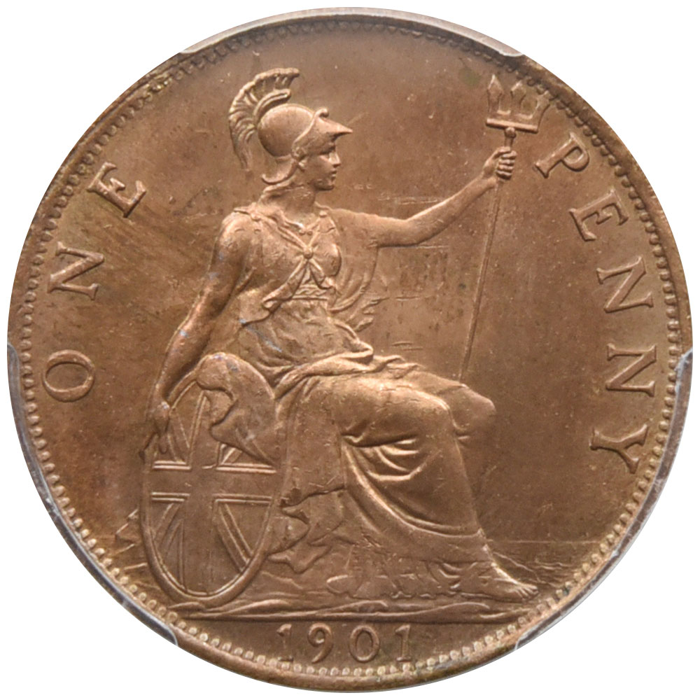 イギリス 1901 ヴィクトリア女王 1ペニー 銅貨 PCGS MS65RB オールド