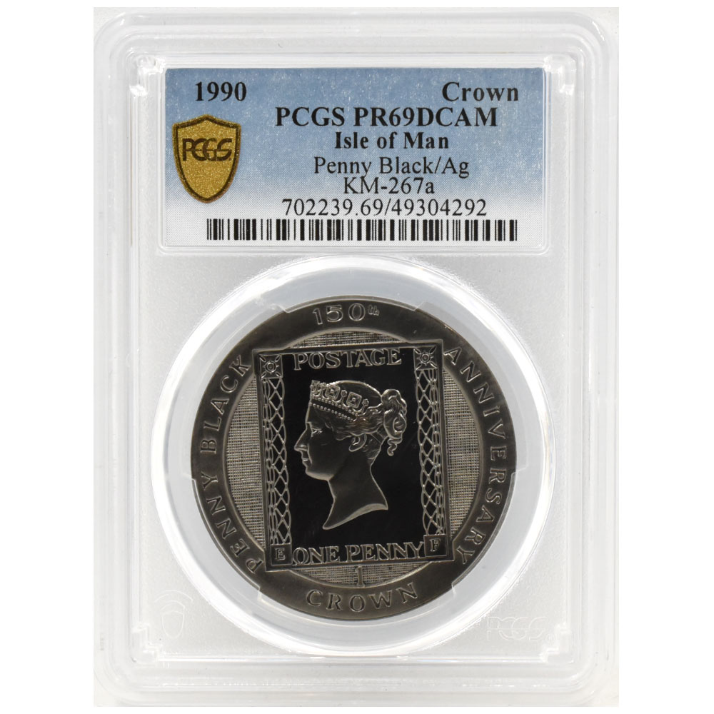 マン島 1990 エリザベス2世 クラウン 銀貨 PCGS PR69DCAM ペニー