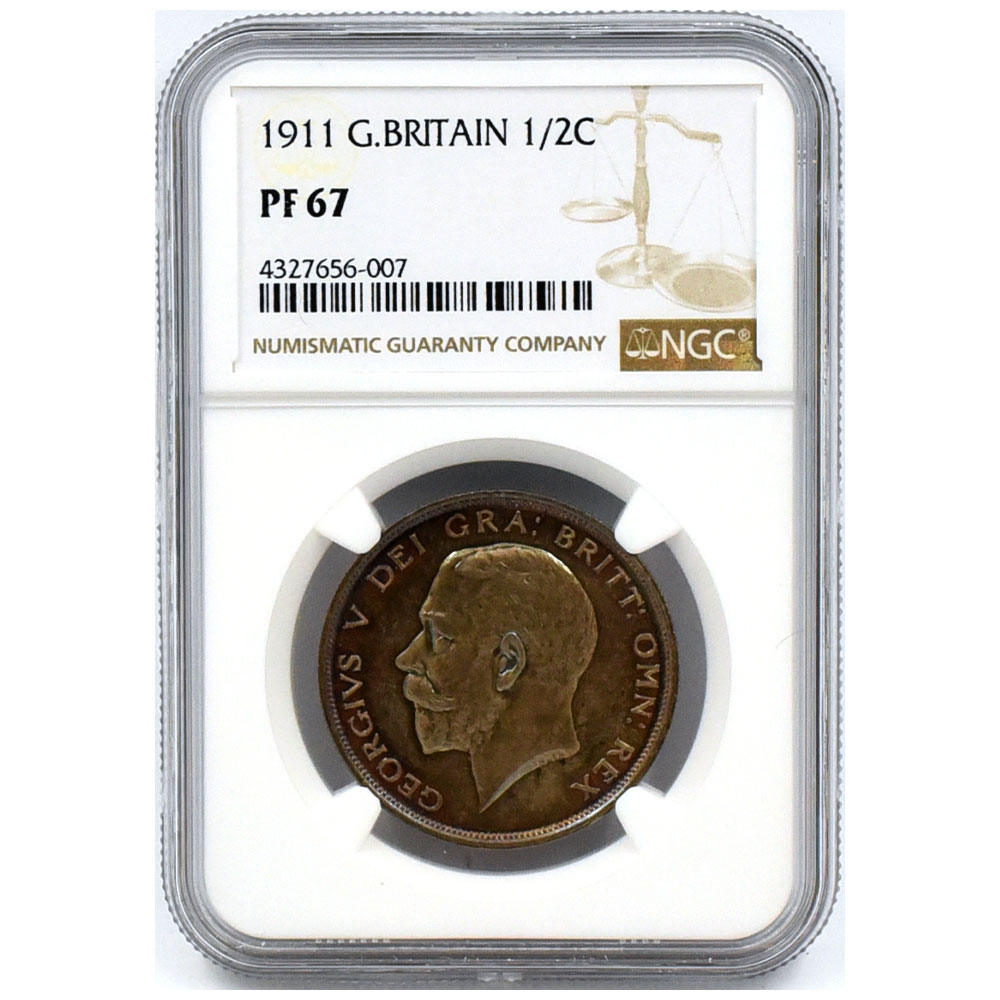 イギリス 1911 ジョージ5世 1/2クラウン 銀貨 NGC PF67 4327656007