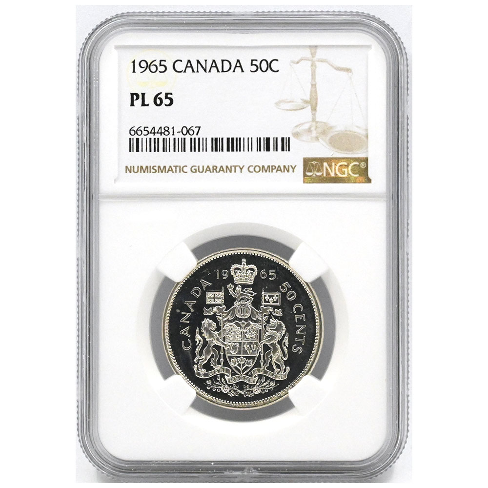 カナダ 1965 エリザベス2世 50セント 銀貨 NGC PL65 6654481067