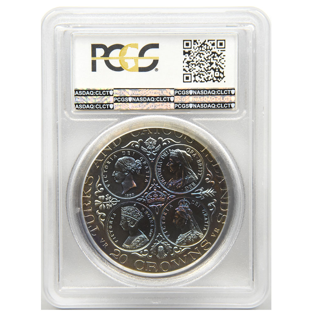 タークス・カイコス諸島 1976 エリザベス2世 20クラウン 銀貨 PCGS