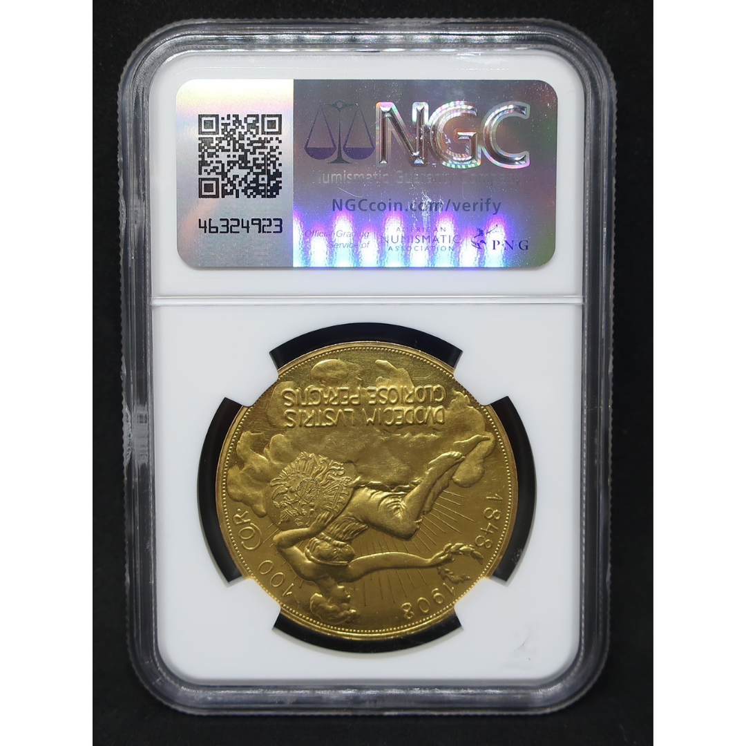 60周年記念】1908 オーストリア 100コロナ金貨 雲上の女神 フランツ