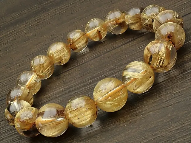 鑑別書付き】ブラジル産 ルチルクォーツ 丸玉ブレス 12mm No.25【1点