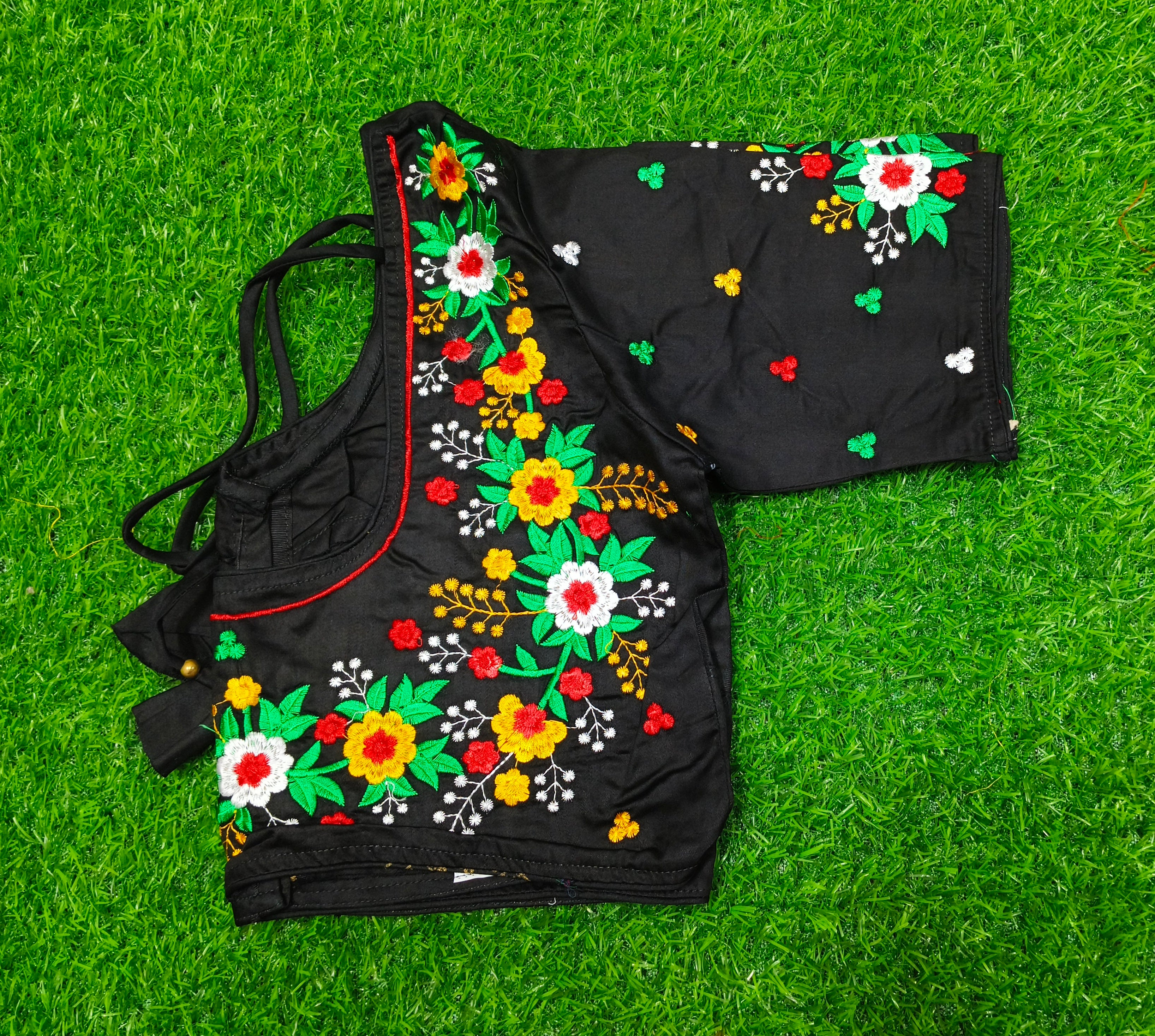 XYZ Earth Fashion Embroidery stitched silk blouse, Flower Chain