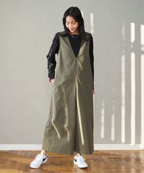 ポリツイル Vネック サロペット