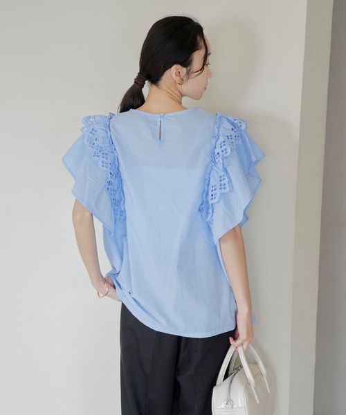 スカラップレースフリルスリーブブラウス