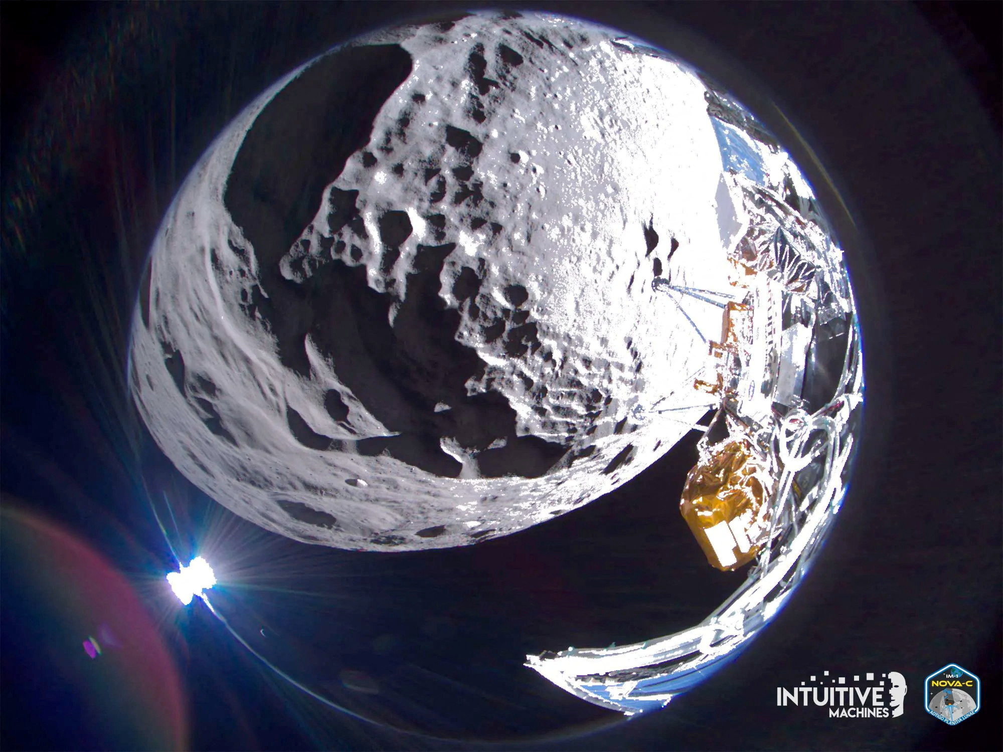 Moon lander Odysseus tipped sideways on lunar surface but 'alive