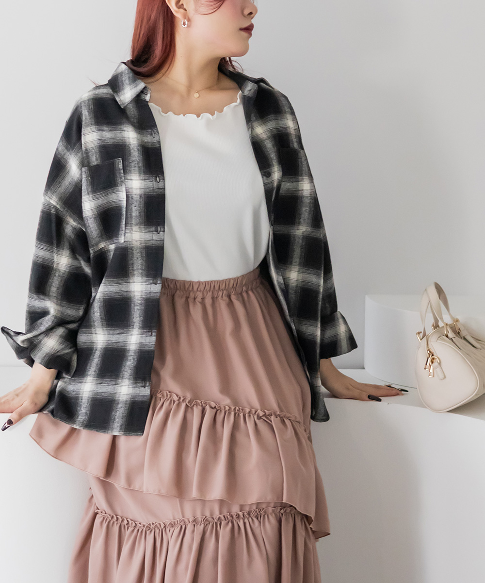 オーバーサイズチェック柄シャツ | 大きいサイズ レディース専門店