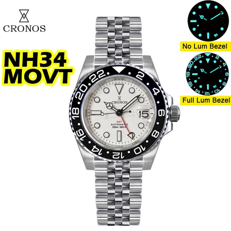 Cronos NH34 GMT Automatic Men Watch L6020M-White dial – Cronos