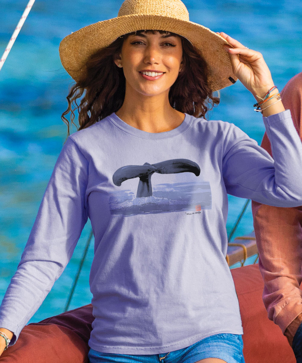 Wyland® Whale Tail T-Shirt | Women's Lavender Dyed Long Sleeve