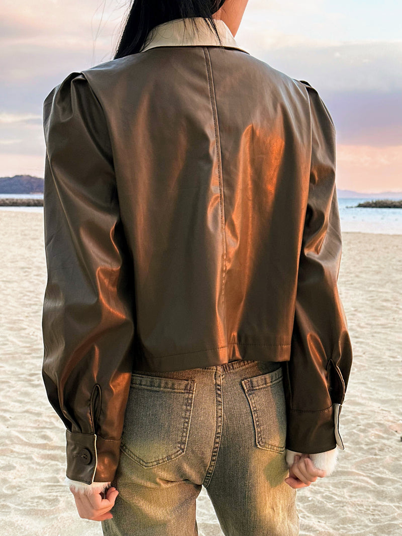 ブラウンショートレザージャケット DPB43057 – CRAMMY