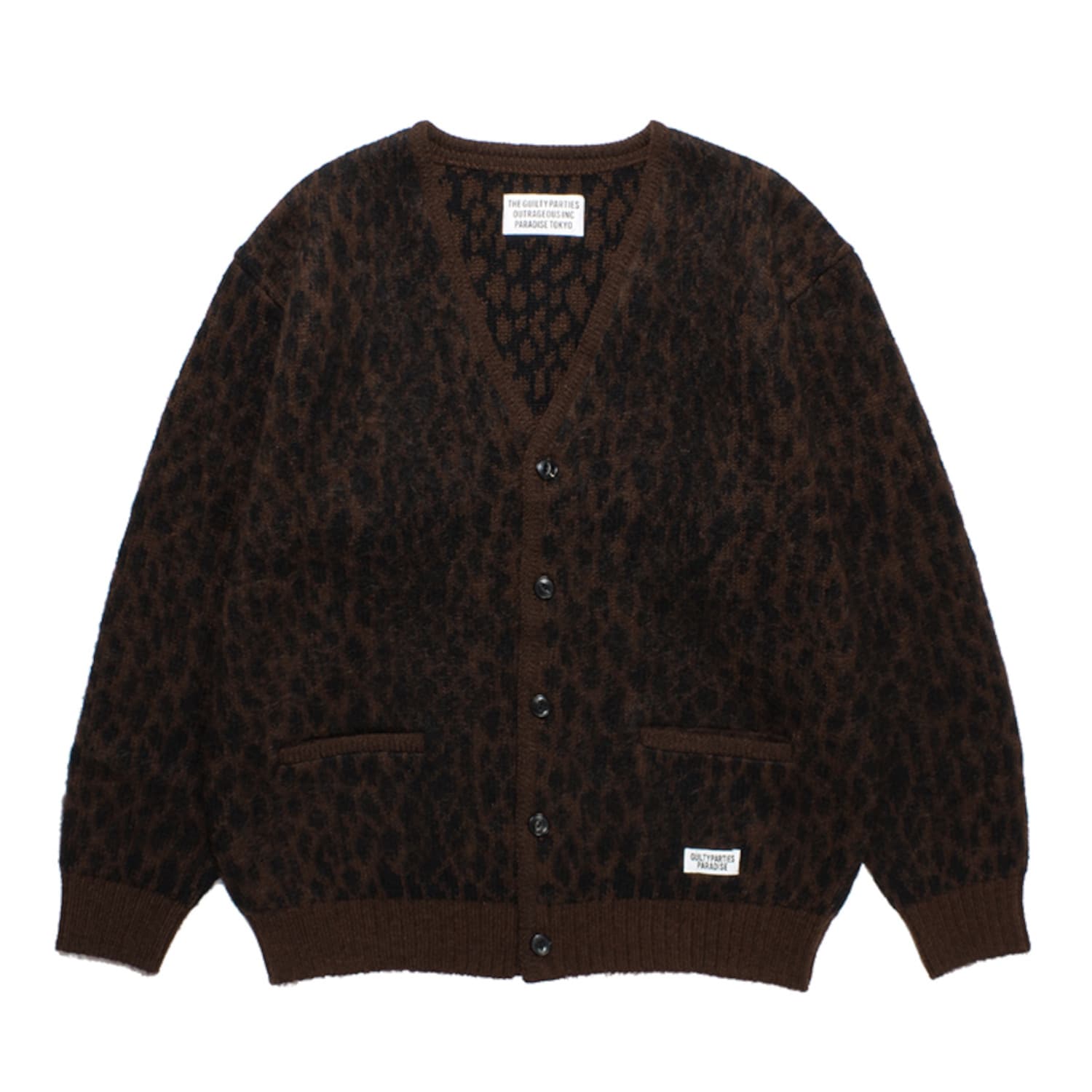 レオパードヘヴィーモヘアニットジャガードカーディガン (ブラウン