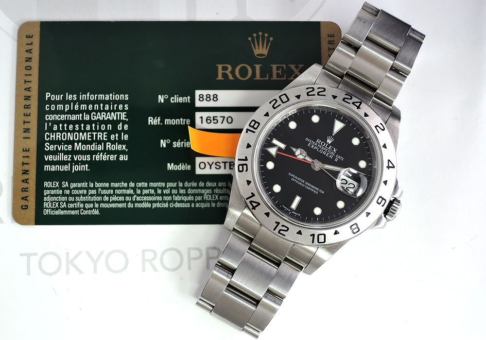 ROLEX エクスプローラ2 16570 M番 黒文字盤 ルーレット刻印 保証書有