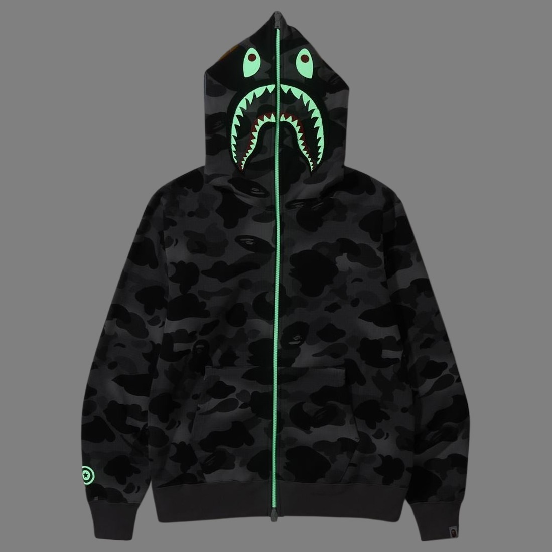 A Bathing Ape Men Grid Camo Shark Full Zip Hoodie black