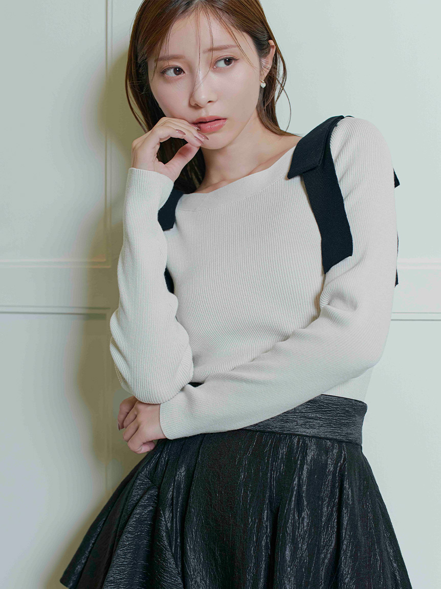 ウォッシャブル】ショルダーリボンニットプルオーバー(ニットプル