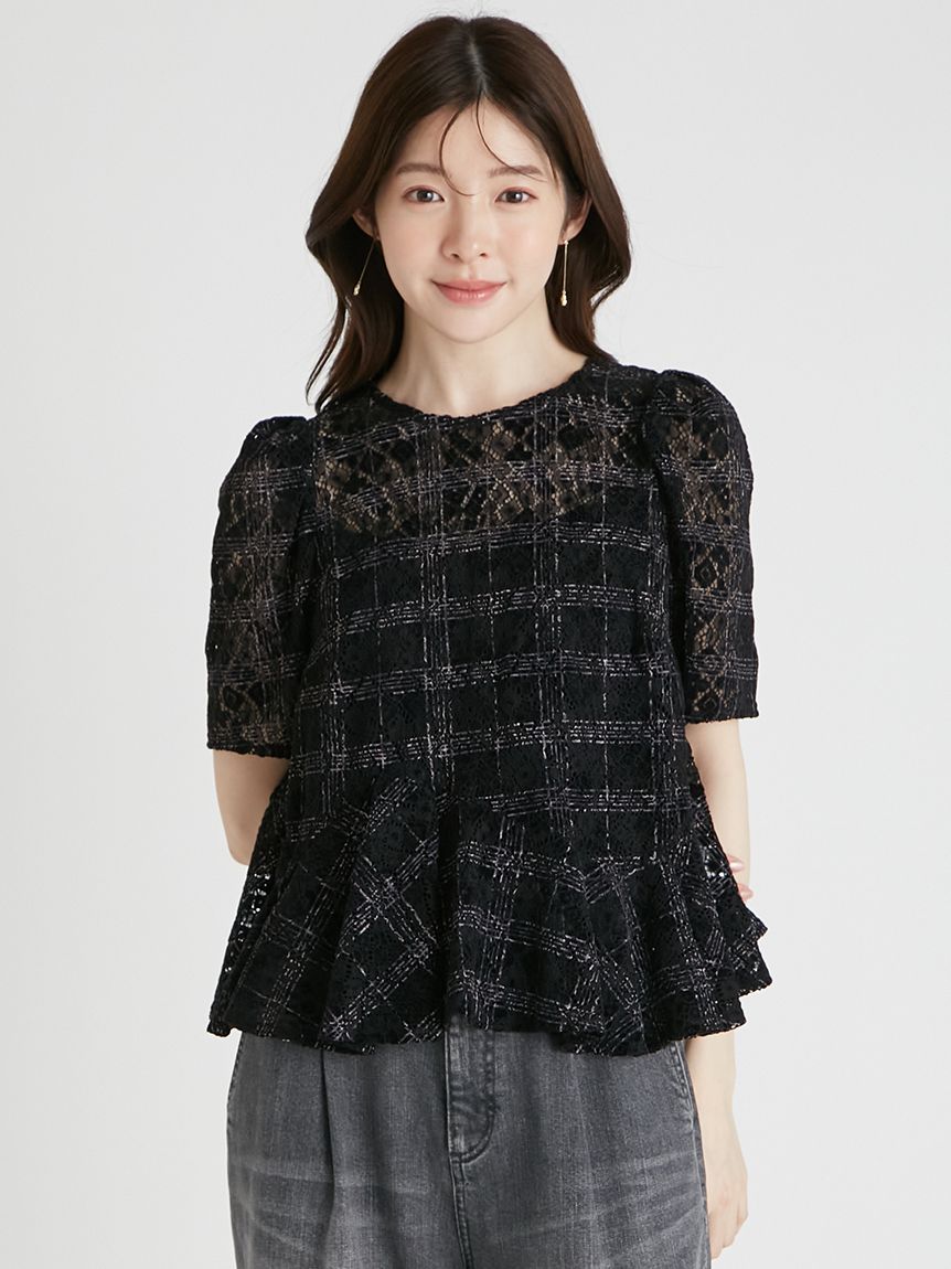 ブラッシュドレースペプラムトップス(ブラウス・シャツ)｜TOPS