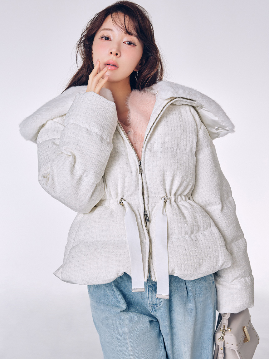 ファー襟付きツイードショートコート(コート)｜OUTER（アウター