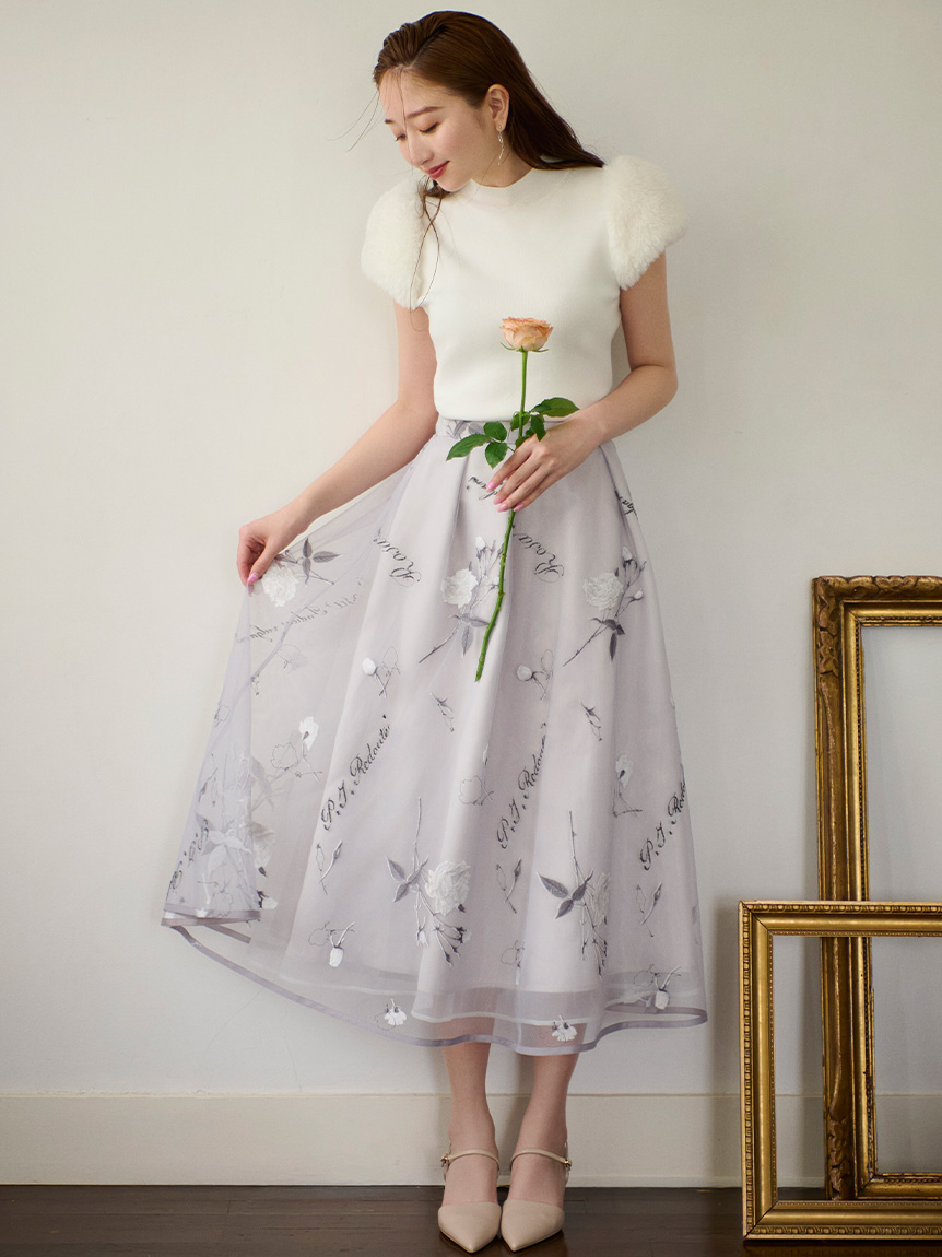 CELFORD×P.J. REDOUTEコラボ】 Rosa刺繍チュールスカート(SKIRT