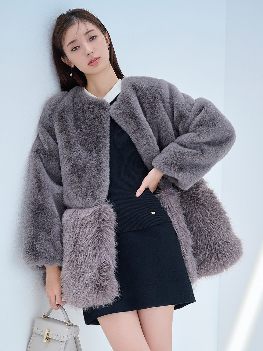 カシミア混襟付きニット(ニットプルオーバー)｜TOPS（トップス