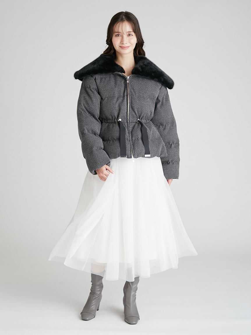 ファー襟付きツイードショートコート(コート)｜OUTER（アウター