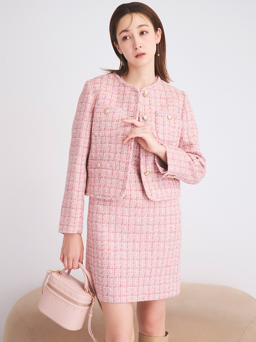 ハーフスリーブツイードミニワンピース(デイリーワンピース)｜DRESS