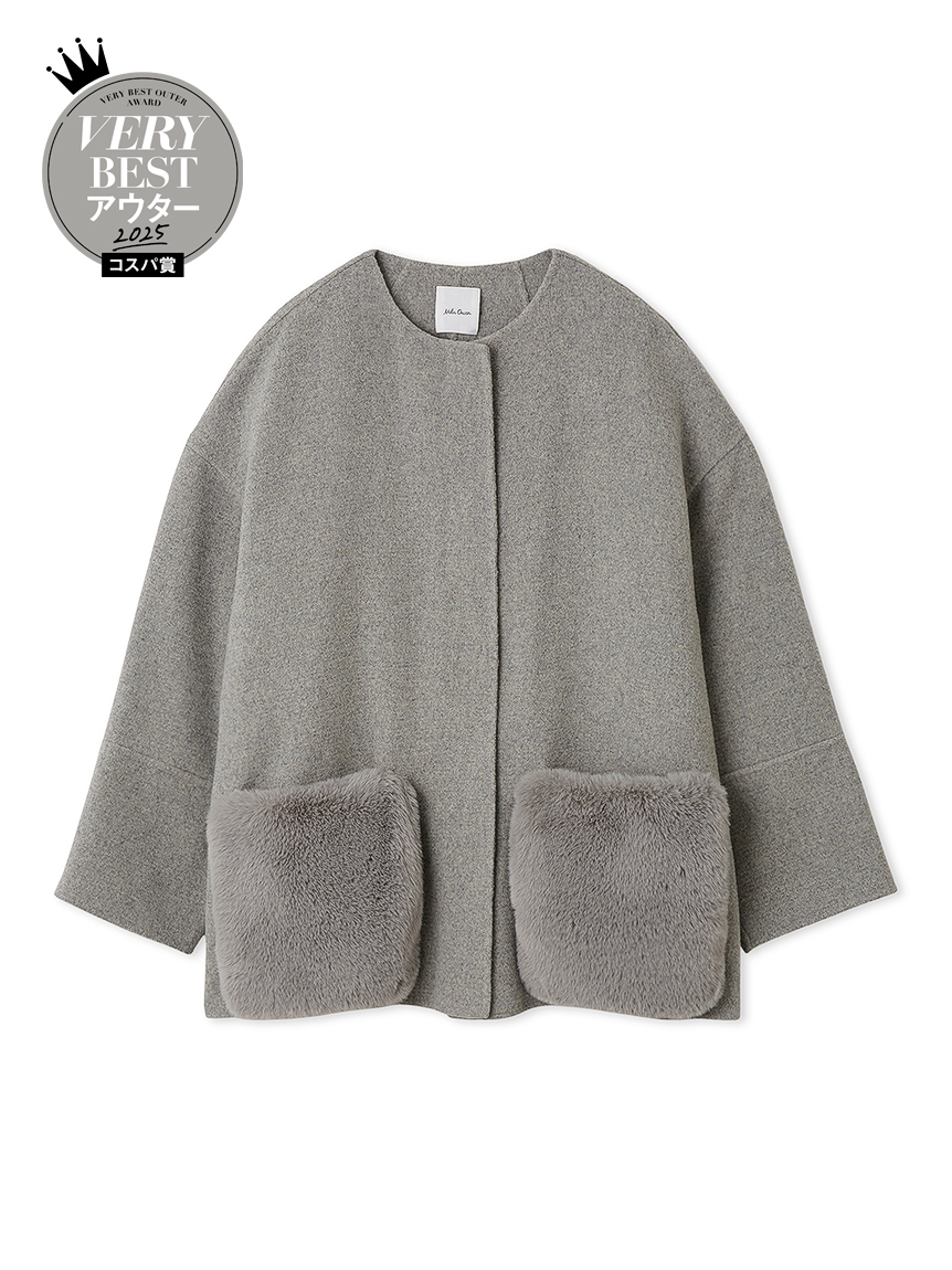 WEB限定カラー】2wayファーポケットリバーコート(ハーフコート