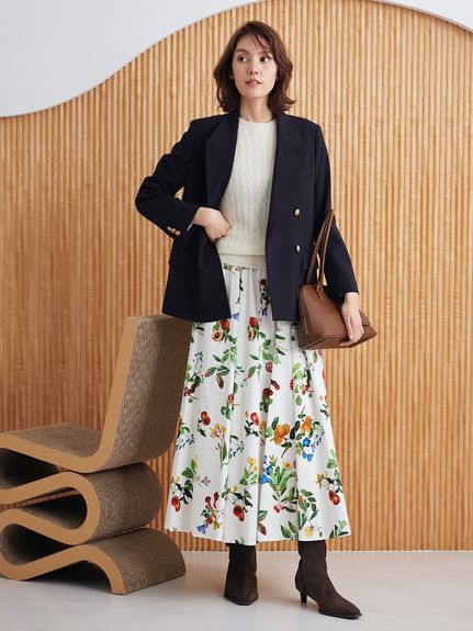 ボタニカルウエストゴムギャザーマキシスカート(ロングスカート