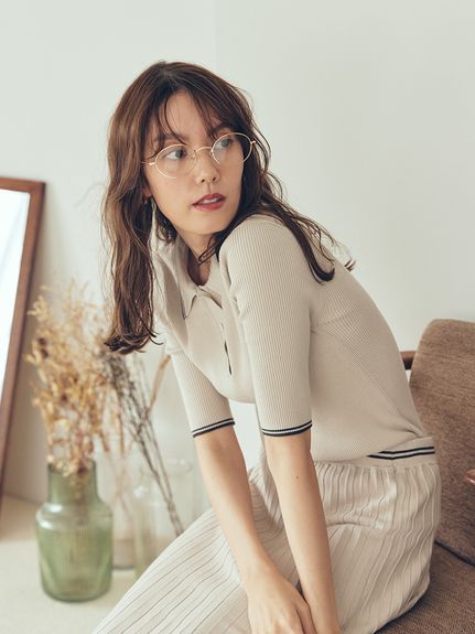 セットアップ対応】ポロ衿リブニットプルオーバー(ニット)｜トップス