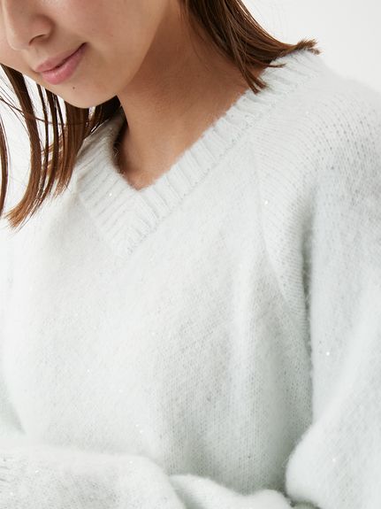 スパンコールVネックシャギーニット(ニット)｜トップス｜Mila Owen