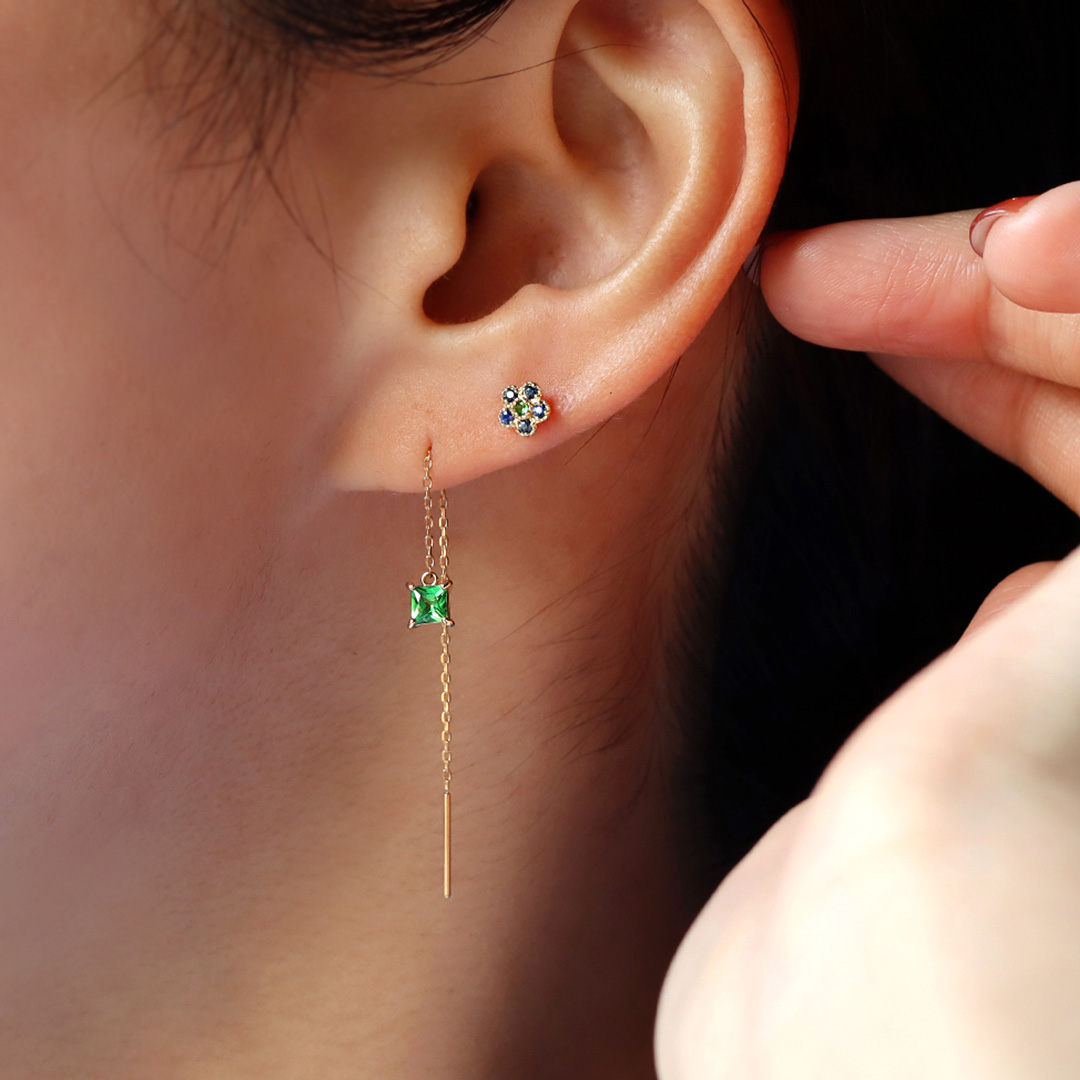 ビズー公式】ツァボライト(グリーンガーネット) K18/K10ピアス(片耳