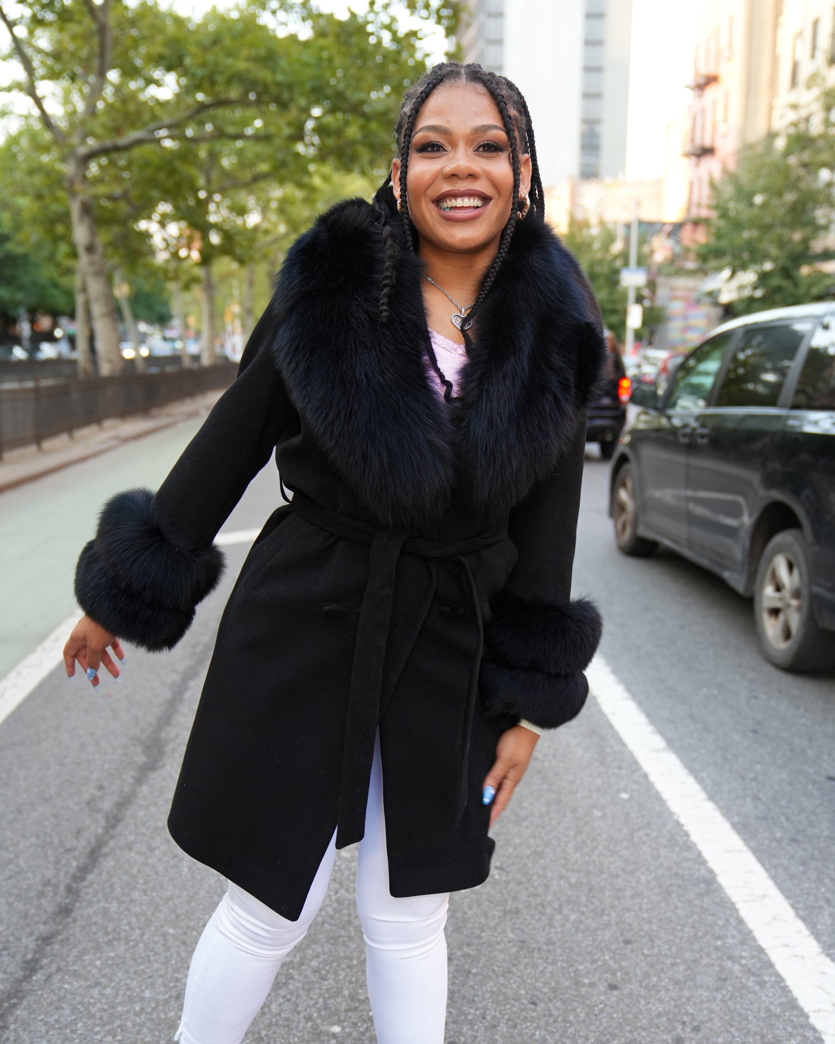 WOMEN - BLACK CASHMERE PCOAT WITH FOX FUR – DaRucci Leather