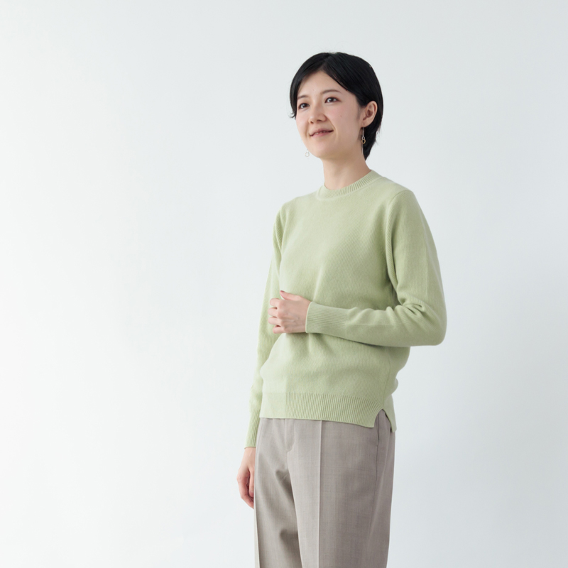 カシミヤミックス畦編みクルーネック/ピュアレッド | Factelier