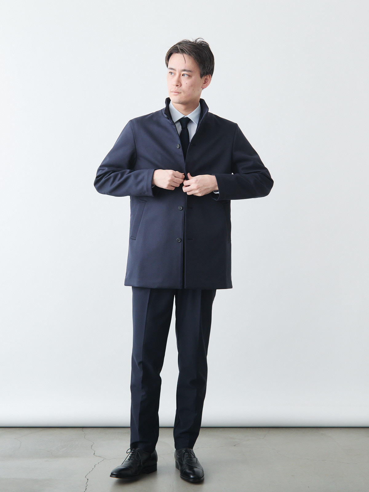 ニュークラシック スタンドカラーコート/3 season/ネイビー