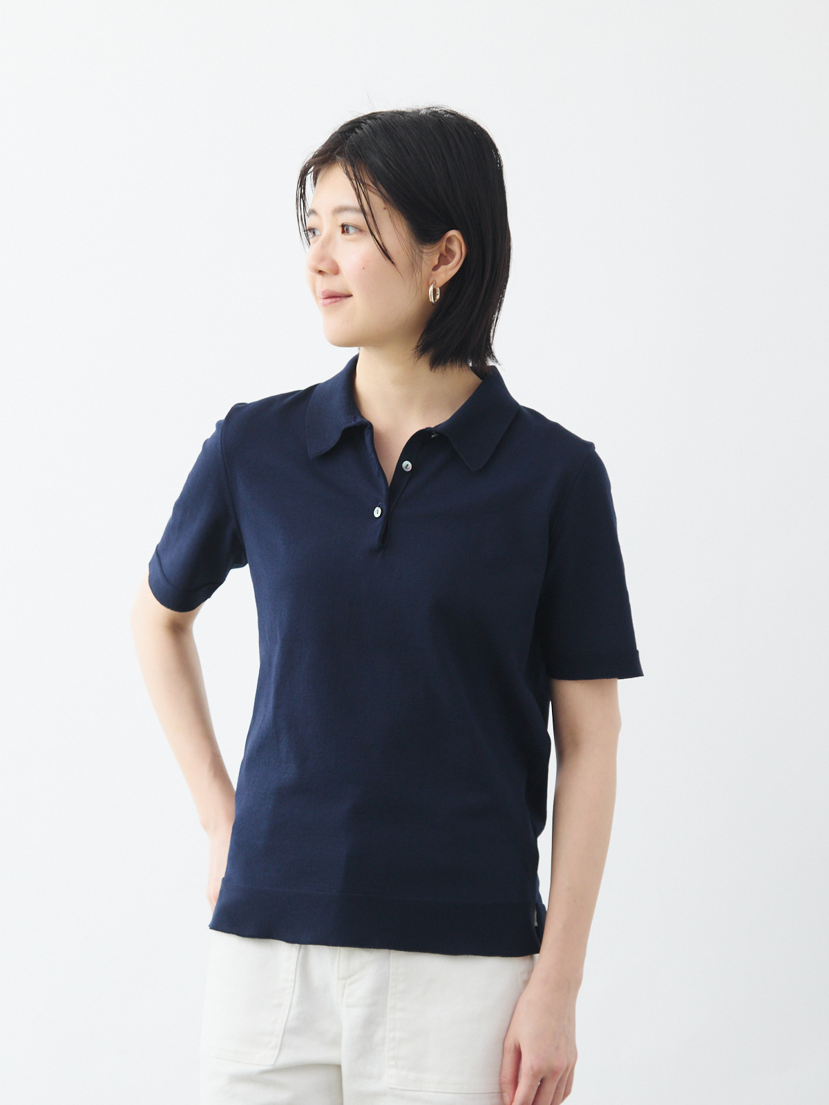 サマーニットポロシャツ/ネイビー | Factelier (ファクトリエ)