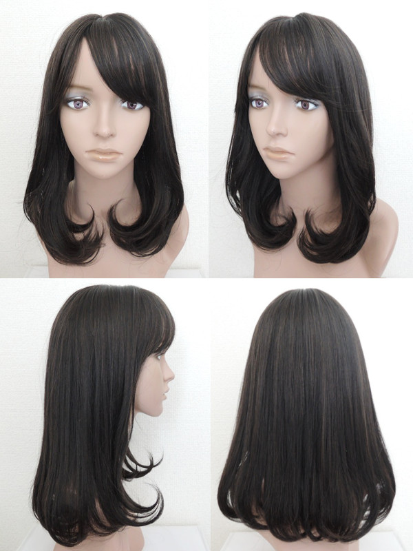 軽量ウィッグ【抜け感レイシーミディ】ダークモカブラウン - ウィッグ