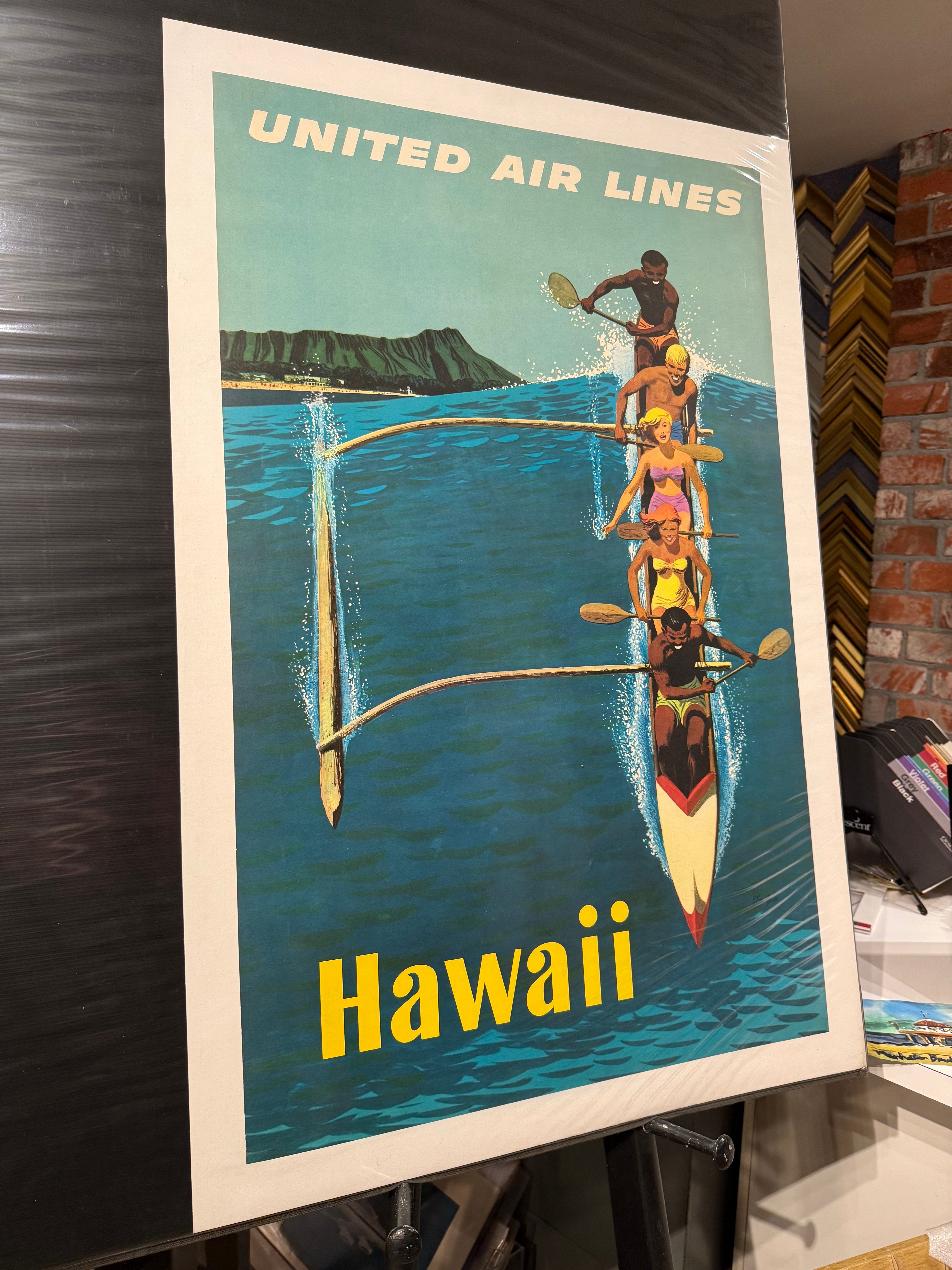Original Hawaii United Air Lines Outrigger Vintage Travel Poster