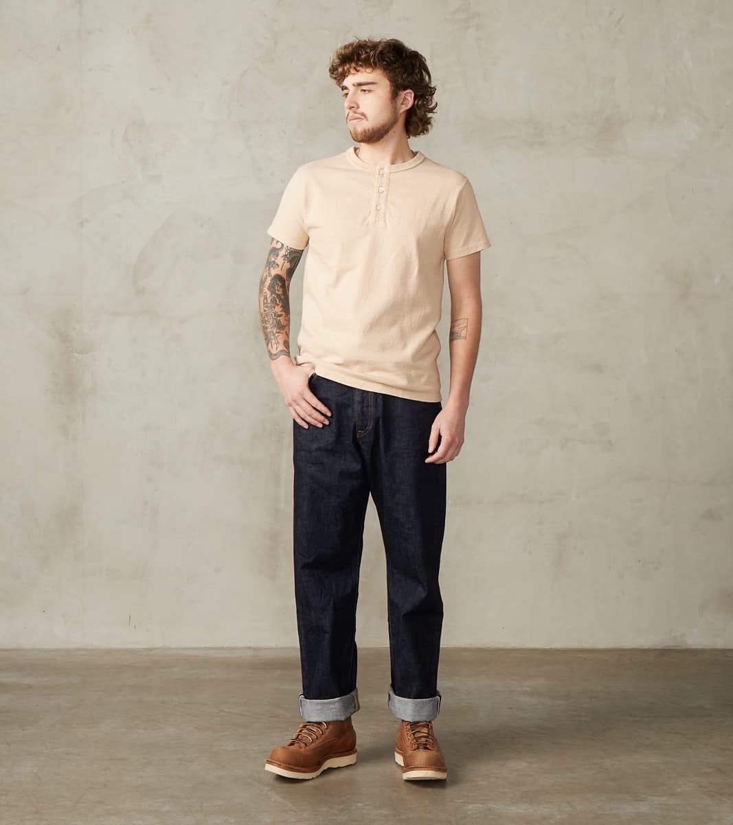 Samurai - SJST-SC02 Japanese Cotton Short Sleeve Henley - Light