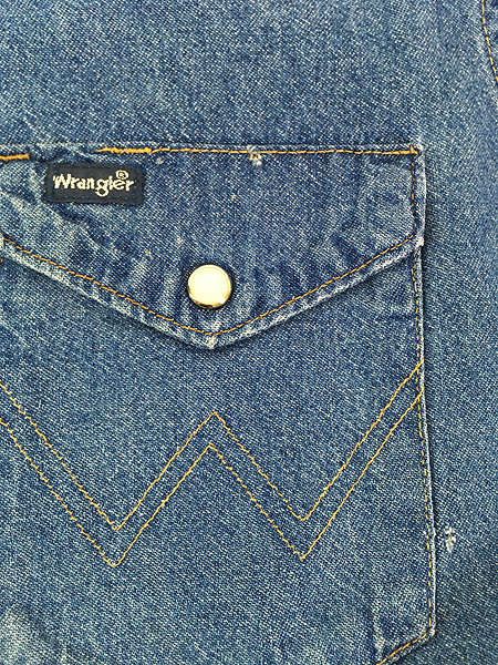 古着 80s USA製 Wrangler 70127MW ブルー デニム ウエスタン シャツ 16