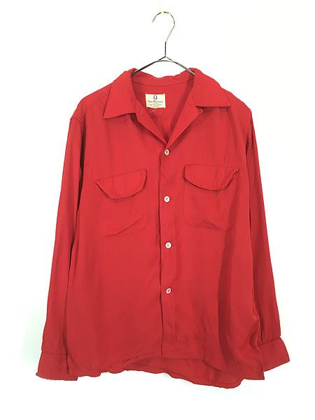 古着 50s Van Heusen 無地 ソリッド ハンドステッチ 開襟 ボックス
