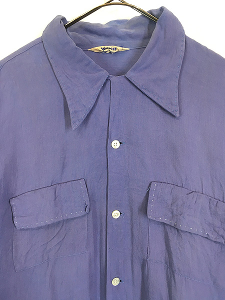 古着 40-50s WALDORF 無地 ソリッド ハンドステッチ 開襟 ボックス