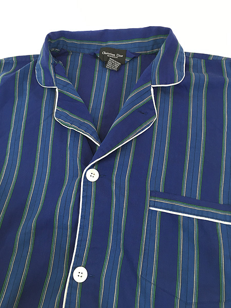 古着 90s Christian Dior マルチ ストライプ 開襟 コットン パジャマ
