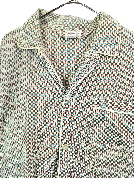 古着 60-70s VARSITY 小紋柄 総柄 開襟 コットン パジャマ シャツ XL