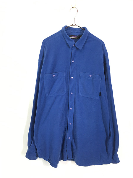 古着 90s USA製 Patagonia 「雪なし」 フリース スナップ シャツ 青 XL