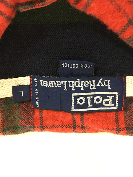 古着 90s Polo Ralph Lauren チェック襟 紺×緑 ボーダー ラガー