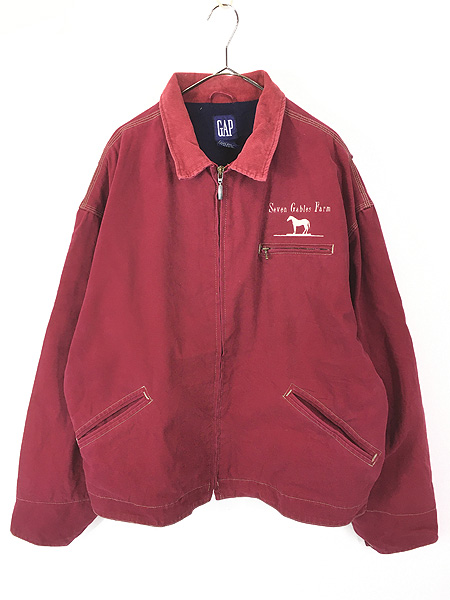 古着 90s GAP 襟コーデュロイ ブランケット ライナー レッド ダック
