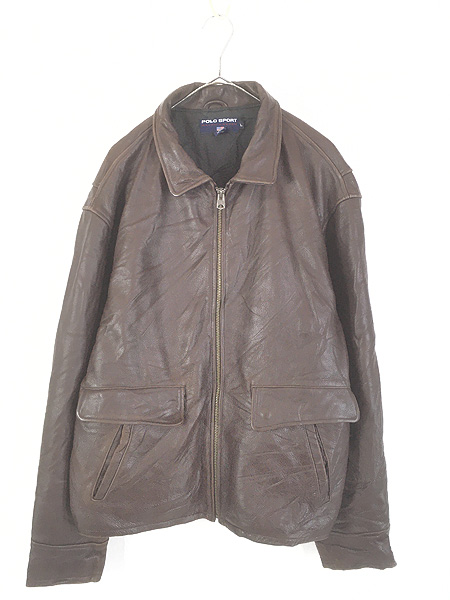 古着 90s Wilson 比翼 スタンドカラー 本革 レザー ジャケット ボア