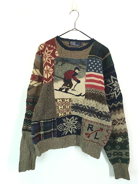 古着 90s Polo Ralph Lauren スキー 星条旗 雪 両面 マルチ パッチ