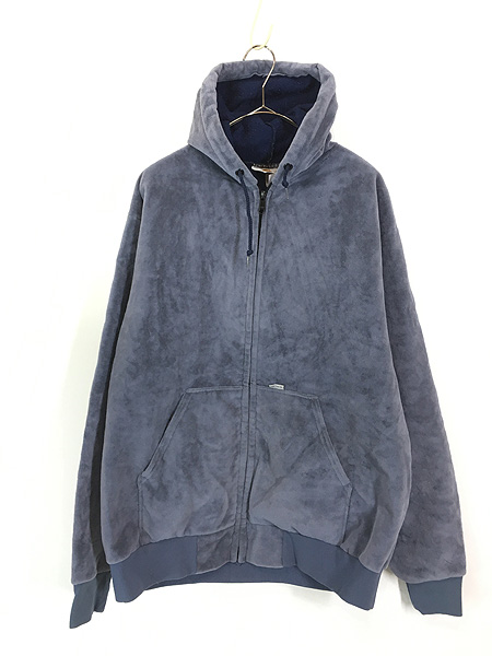 古着 80s USA製 Carhartt 裏地 フリース 光沢 ベロア ジップ パーカー