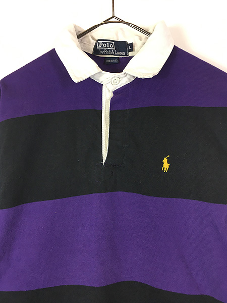古着 90s USA製 Polo Ralph Lauren 紫×黒 ボーダー ラガー ラグビー