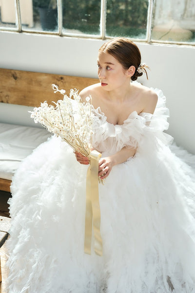 オフショルダー ボリュームフリルドレス（W342）